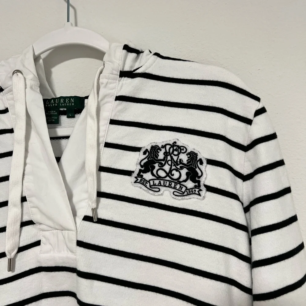 Ralph Lauren White & Black Striped Hooded Pullover - Picture 2 of 13